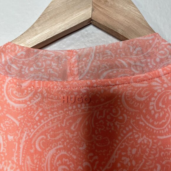 Hugo Boss Womens Nasusi Long Sleeve Orange Stretch Mesh Paisley Midi Dress Large - Picture 7 of 13